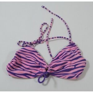 Joe Boxer Bikini Top Women M Pink Zebra Print Halter Juniors Animal Swimwear
